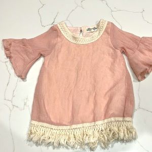 Indigo Soul dress/tunic, size 2T, fully lined, cotton trim/fringe, peach color